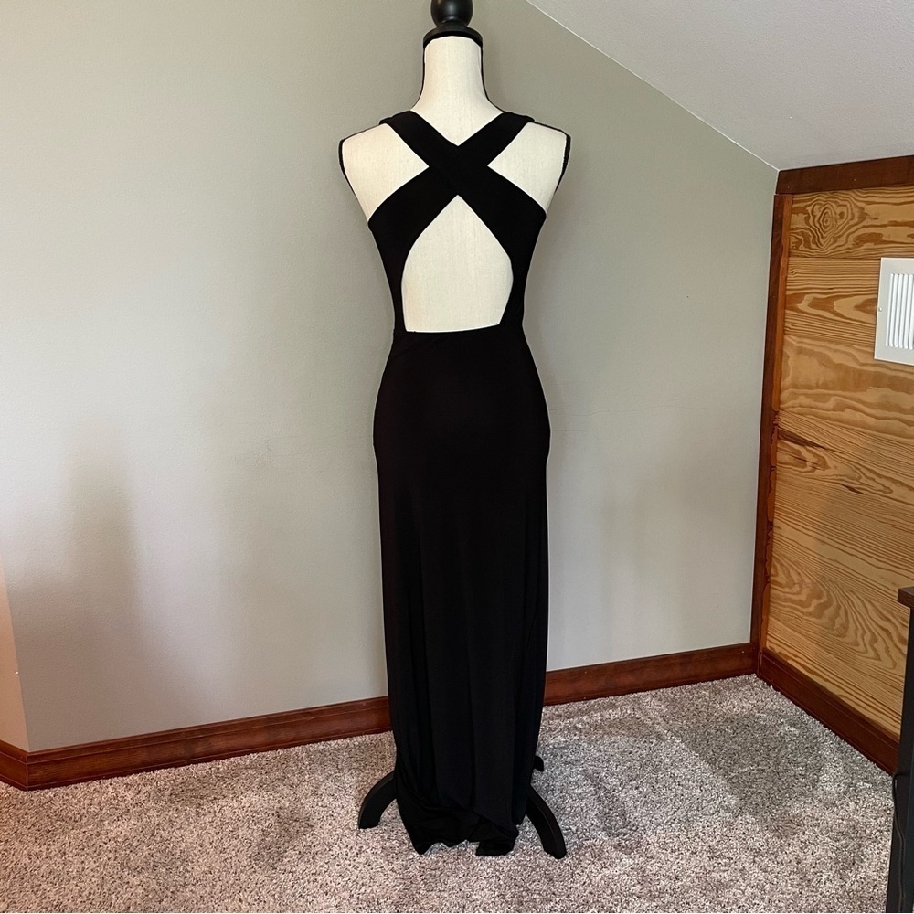 Windsor Black Jeweled Studded Cutout Criss Cross Racerback Gown Dress Small - Picture 3 of 12